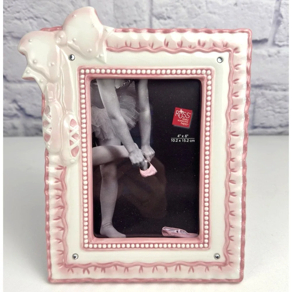 Russ‎ Berrie Time to Dance Photo Picture Frame Ballet Pointe Bow 4x6 Recital Vtg